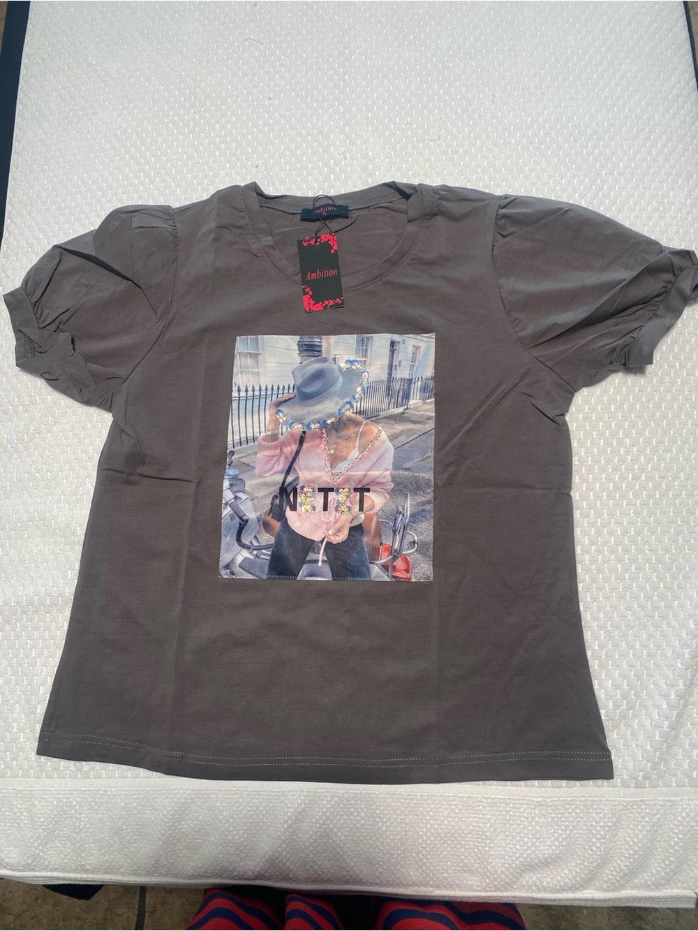 ambition Gray Short-Sleeve Tee with Front Fashion Photo Print